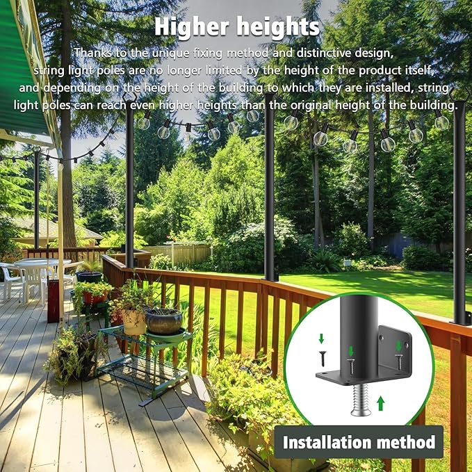 10 Pack String Light Poles,5Ft Metal Poles for Outdoor String Lights,Outdoor Light Poles with Post,Poles/Stand for Outside,Patio,Deck,Backyard,Garden Wedding,Party