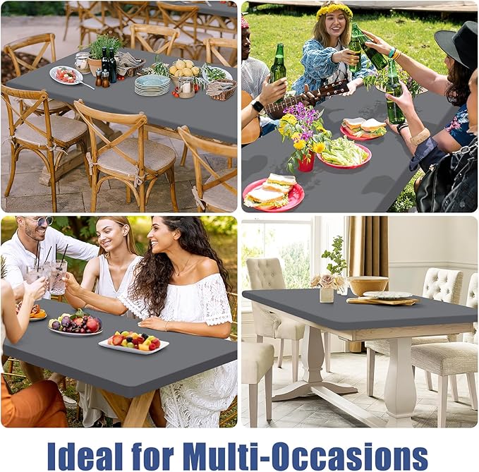 Spandex 8 Foot Rectangle Table Cloth 6 Pack, Elastic Fitted Tablecloths for Picnic, Stretch Washable Patio Table Cover for Outdoor, Camping, Banquet and Parties (Grey, 30"x96")