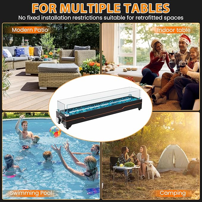 GRISUN 36" Table Top Propane Fire Pit, 50000 BTU Tabletop Gas Fire Pit, Tabletop Firepit for Patio, Outdoor Portable Fireplace, Rectangular Fire Bowl with Glass Wind Guard, Glass Beads & Cover