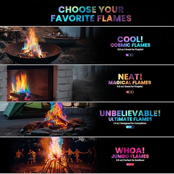 Magical Flames Fire Color Changing Packets Fire Pit (25 Pack), Fire Color Packets for Camping Essentials, Campfire, Bonfire & Fireplaces, Campfire Accessories, Cosmic Flames