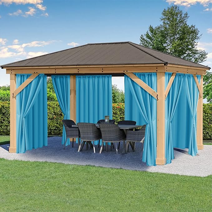 HolidayIdeas Outdoor Patio Curtains Waterproof with Rod Pocket 4 Pcs 54x95 Inch- Weatherproof Balcony Outdoor Curtains for Apartments,Porch, Gazebo, Pergola, Sliding Glass Door, Teal