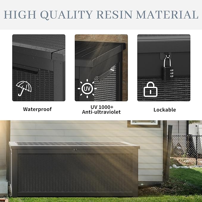 NUNU LAB 260 Gallon Outdoor Storage Box, Large Resin Deck Box with Double Wall Panels, Waterproof Patio Storage Bin for Garden Tools, Pool Accessories, Package Deliveries & Outdoor Gear