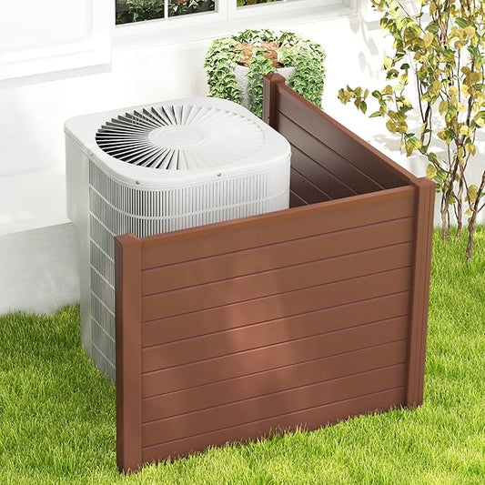Giantex 2 Panels Air Conditioner Fence, 48''W x 36''H Outdoor Privacy Screen with 3 Stakes, Decorative Trash Can Enclosure, PVC Vinyl Freestanding Fences for Garden Lawn AC Unit Pool Pump, Brown