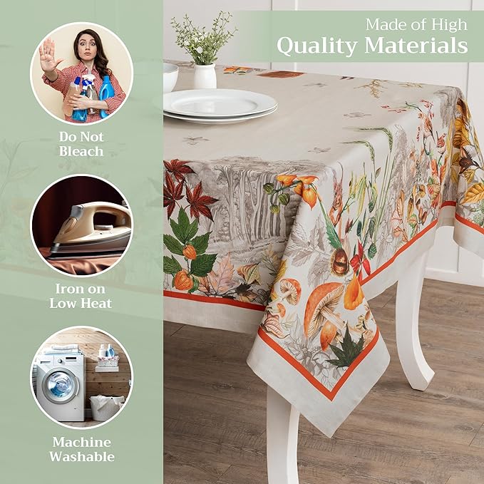 Maison d' Hermine Table Cloth Rectangle Table 100% Cotton 70 x 140 Inches Fall Tablecloth Reusable Everyday Use for Thanksgiving Christmas Decorations Dining Farmhouse Party (Recolte)