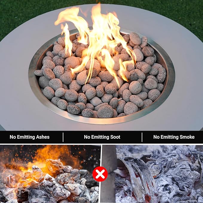 Skyflame 2-3 Inch Round Lava Rock Pebbles, Natural Tumbled Lava Stones for Indoor Outdoor Fire Pit | Fireplaces | Garden Landscaping Decoration | Cultivation of Potted Plants | 15 Pounds
