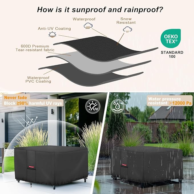 Porch Shield Fire Pit Cover - Waterproof 600D Heavy Duty Fade Resistant Square Patio Fire Pit Table Cover Black - 50 x 50 inch