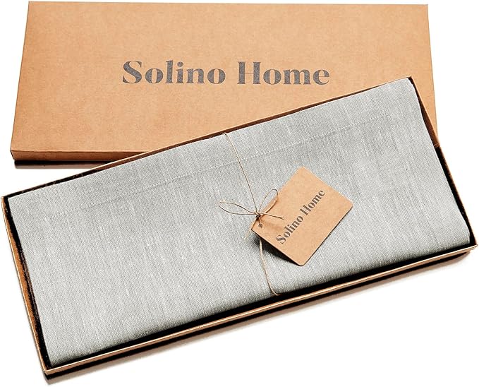 Solino Home Linen Table Runner 60 Inches - 100% Pure Linen Oyster Grey Table Runner 14 x 60 Inch Ideal for Dresser and Coffee Tables, Spring, Easter - Athena