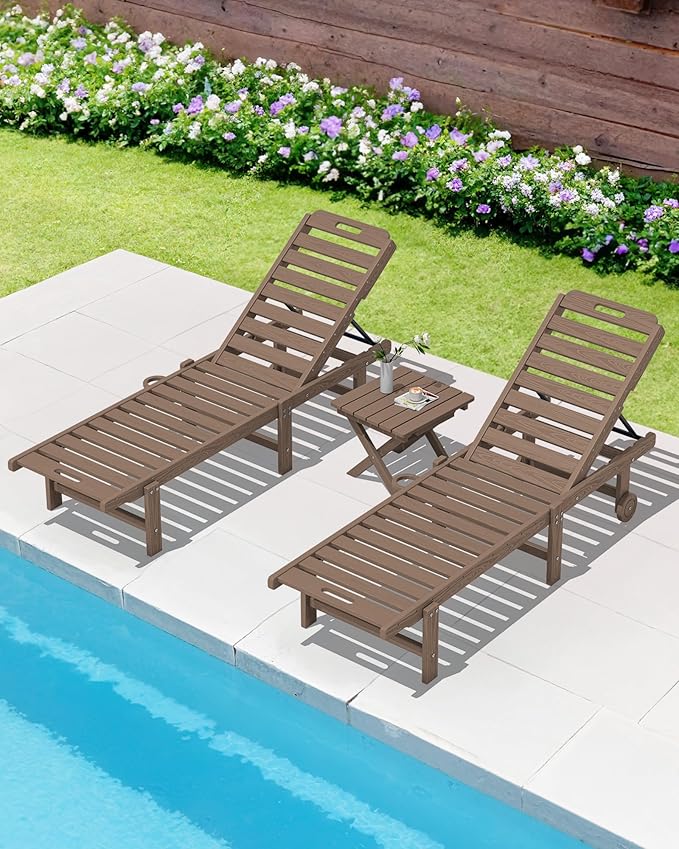 SERWALL Folding Outdoor Side Table Set of 2, Portable Adirondack Side Table, Brown