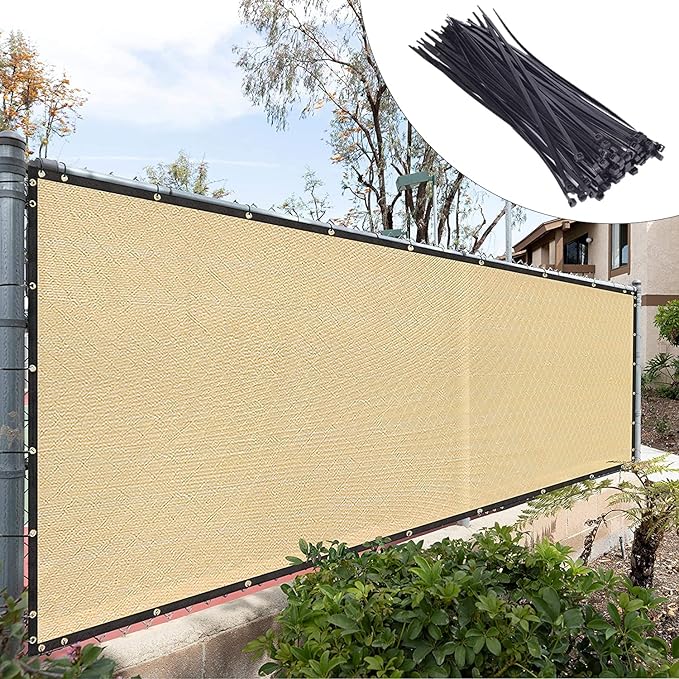 Royal Shade Custom Size 4' x 98' Beige Fence Privacy Screen Windscreen Cover Netting Mesh Fabric Cloth - Cable Zip Ties Included (We Make Custom Size)