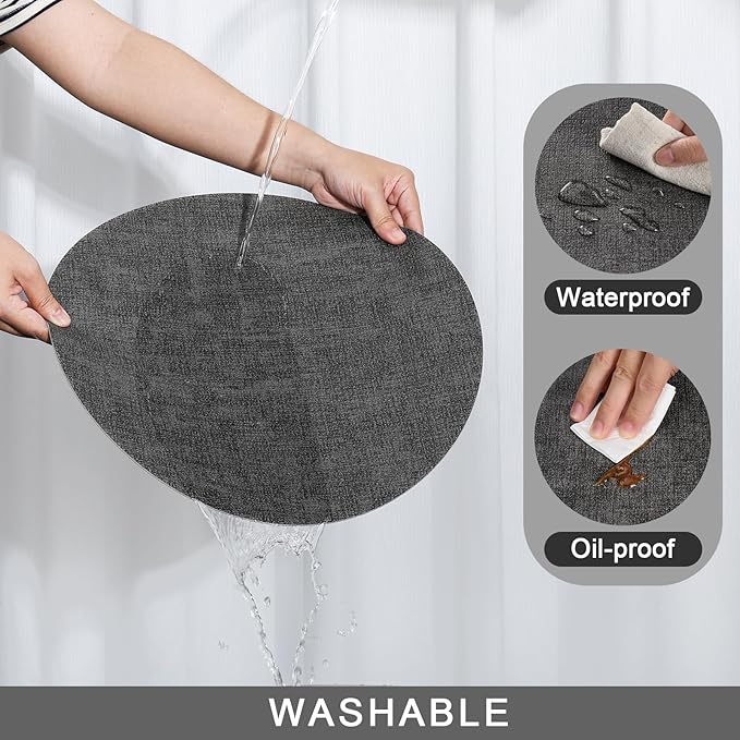 Myir JUN Round Placemats, Dual Sided Faux Leather Place Mats Set of 4 Indoor/Outdoor Non-Slip Washable Table Mats (Gray, Set of 4)