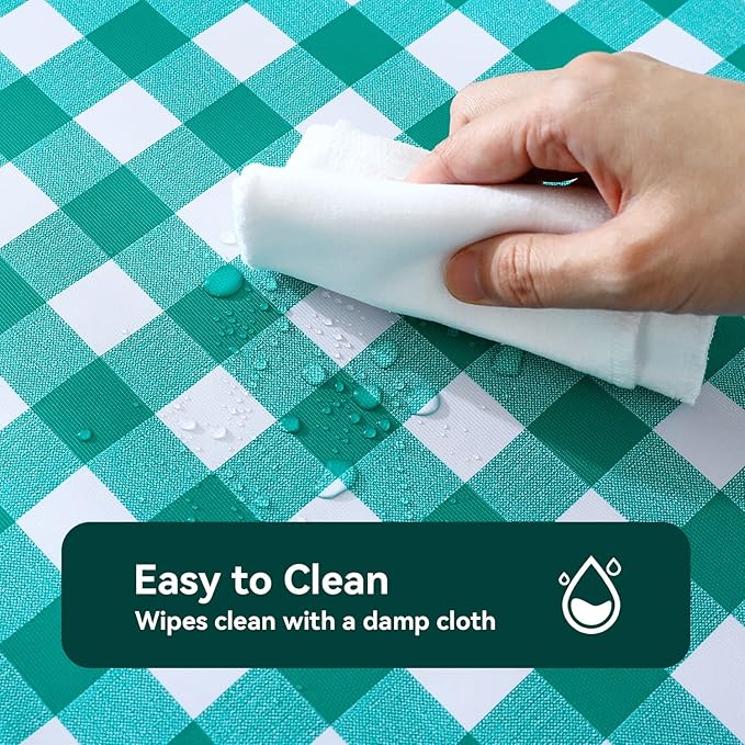 Romanstile Rectangle Vinyl Tablecloth, 100% Waterproof Buffalo Gingham Plastic Table Cloth, Heavy Duty Wipeable Checkered Table Covers for Outdoor, Camping, Picnic, Patio - 60 x 120, Teal Green