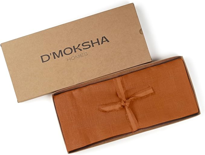 D'Moksha Homes Linen Rust Table Runner 48 Inches - 100% Pure Linen Table Runner 14 x 48 Inch for Coffee Tables, Dresser, Winter, Holiday - Machine Washable