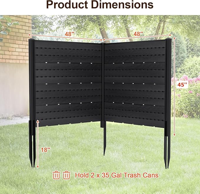 Giantex 2 Panels Air Conditioner Fence with 5 Stakes, 48''W x 45''H Outdoor Privacy Screen, HDPE Decorative Trash Can Enclosure, Freestanding Fences for Garden Lawn AC Unit Pool Pump, Black
