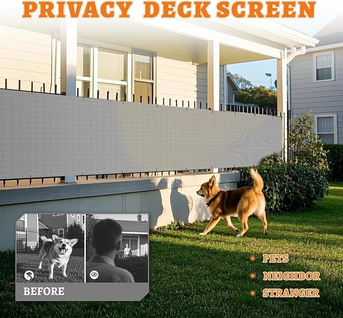 2.5' x 93' Balcony Privacy Screen Fence Cover with Zip Ties Grommets for Apartment Patio Porch Deck Backyard Outdoor (Gray)