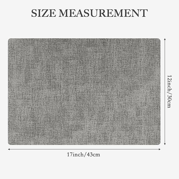 Faux Leather Heat Resistant Placemats Set of 6 – Waterproof Oilproof Wipeable Dining PU Place Mat Easy Clean Table Mats for Kitchen/Dining/Party/Holiday, Light Grey