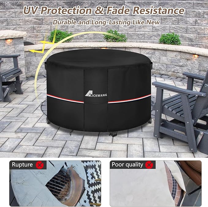 Fire Pit Cover Round 32 Inch Waterproof,Outdoor Heavy Duty Durable 600D Tear-Resistant Fire Pit Table Cover,Patio Round Firepit Cover 32" D x 24" H, Black