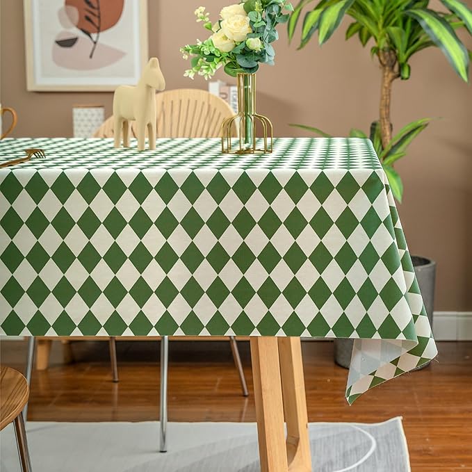 Rectangle Table Cloth,100% Waterproof Tablecloth Oil Proof Spill Proof Vinyl Table Cloth, Wipe Clean Plastic Table Cover for Dining, Camping, Indoor and Outdoor 52" x 70",Green Checkered