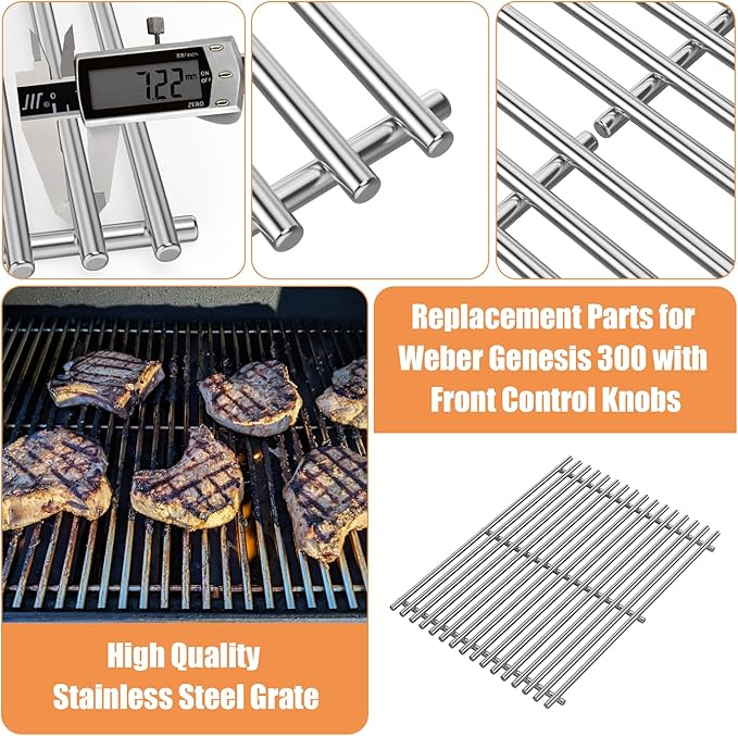 Genesis Grill Replacement Parts 7524 7528 Grates 7621 7620 Flavorizer Bars for Weber Genesis 300 Grills with Front Controls Knobs, Genesis 300 310 330 E330 E310 S310 S330 EP330 S320 E320 Grill Parts