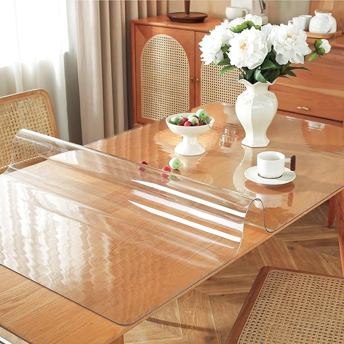 Clear Table Protector 24 x 54 Inch, 1.5mm Thick Plastic Table Cover, Waterproof PVC Clear Table Cover Protector, Desk Protector Mat, Writing Desk Pad for Desktop, Coffee & Dining Room Table