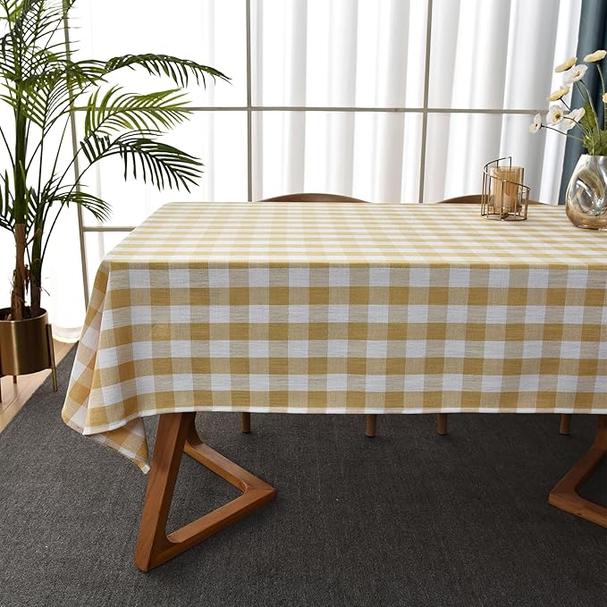 Gingham Table Cloth for Rectangle Tables Yellow Checkered Plaid Tablecloth Heavy Duty Cotton Blend Washable & Wrinkle Table Cover for Outdoor Kitchen Dining Picnic Camping (52x120 Inch)