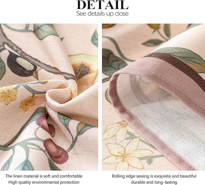 Linen Table Cloth Rectangle,Wrinkle Resistant French Pink Tablecloth Print with Froal,Decor Stitch Table Cloth for Thanksgiving,Dining Room,Home,Kitchen 55" × 87"-Dewey A