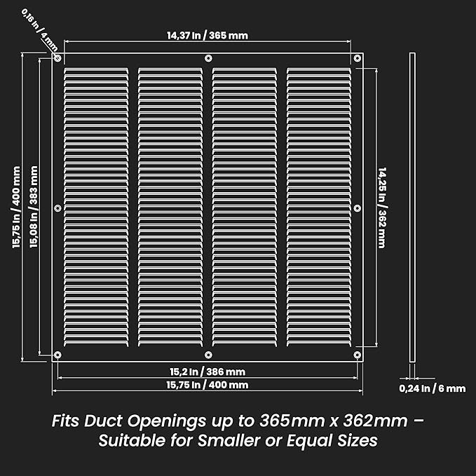 Repa Market Air Vent Cover 16x16 Inch (Outer Dimensions) Black Galvanized Steel Louvered Grill Cover with Mesh Screen/Wall or Ceiling Vent/HVAC Register for Indoor and Outdoor Ventilation