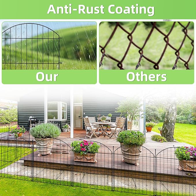 Decorative Garden Fence 24in (H) x10ft (L), 5 Pack No Dig Fence Animal Barrier for Dog, Arched Flower Bed Edging, Wire Border Panel Fencing for Yard Patio Outdoor Decor