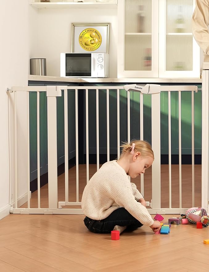 Babelio Baby Gate for Doorways and Stairs, 36“ Tall Pet Gate, PressGuard P7 with Auto Close Design, 29"-43" Wide Easy Install Pressure Mounted, Safety Gate Door for Child and Pet, White