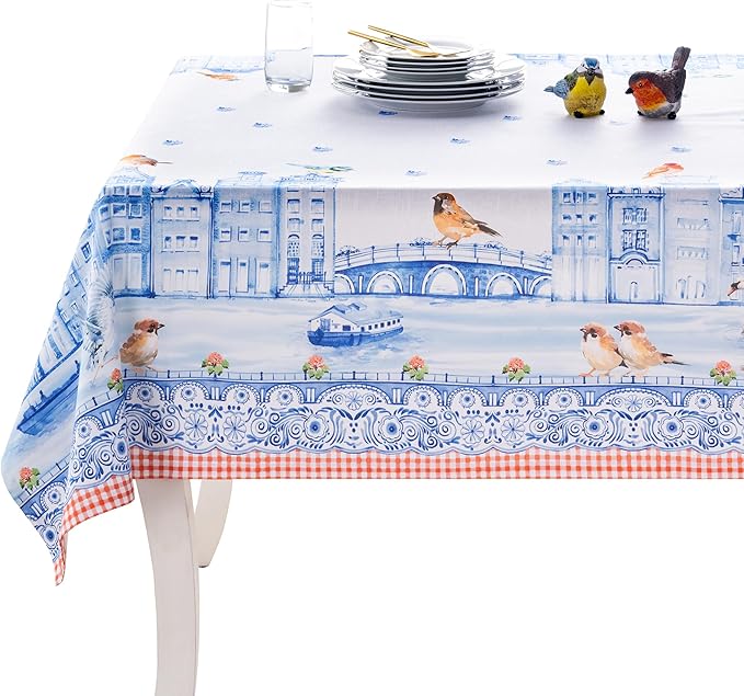 Maison d'Hermine Table Cloth Rectangle Table 100% Cotton Tablecloth for Dining Room, Farmhouse, Home, Hotel, Parties & Wedding - Ideal for Easter Decorations Spring&Summer (Amsterdam Canals,60"x120")