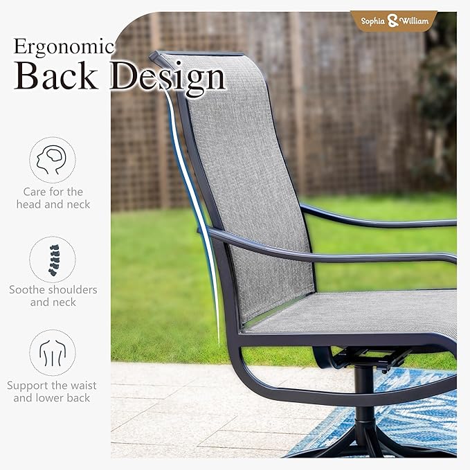 Sophia & William Outdoor Dining Set Patio Dining Set for 6 Outdoor Table and Chairs 7 Pieces Outdoor Patio Set with Swivel Patio Chairs 60"x 38" Metal Table for Garden Pool All Weather Grey
