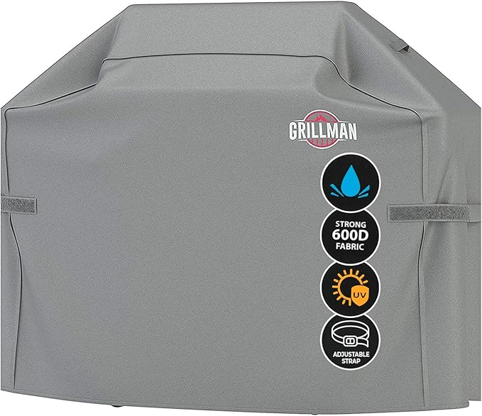Grill Cover by Grillman, Gray, 60 Inch, BBQ Outdoor Grill Covers, Charcoal & Gas Grills, Waterproof, Rip-Proof, Weather-Resistant, Anti-UV, Barbecue Cover for Weber, Genesis, Charbroil, Nexgrill, etc