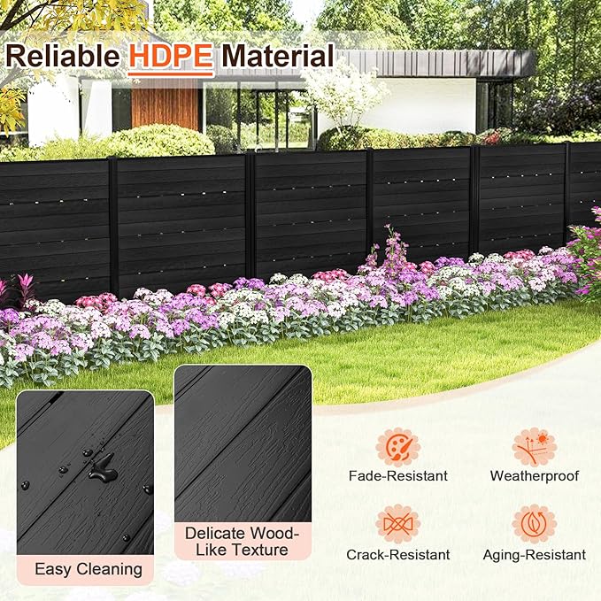 Giantex 4 Panels Outdoor Privacy Screen, 48''W x 45''H Air Conditioner Fence with Stakes, HDPE Decorative Trash Can Enclosure, Outdoor Fences for Garden Patio Lawn AC Unit Pool Pump, Black