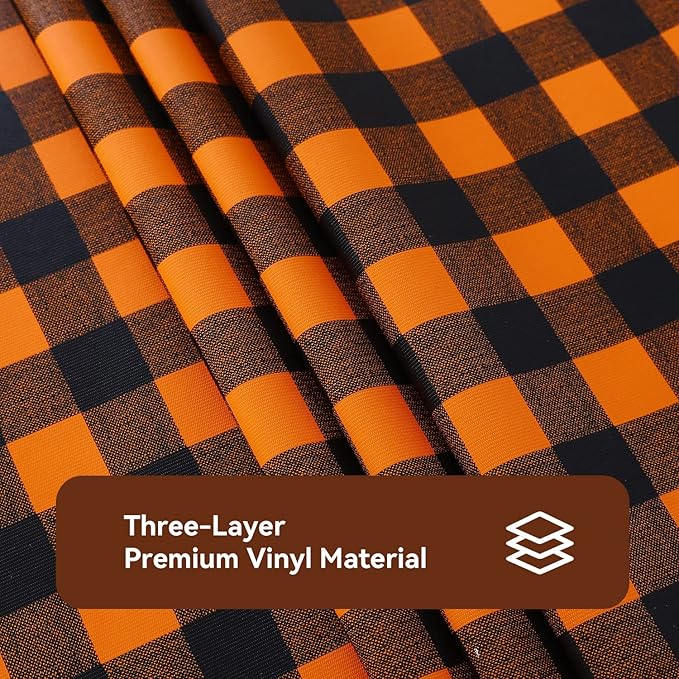 Romanstile Rectangle Vinyl Tablecloth, 100% Waterproof Buffalo Gingham Plastic Table Cloth, Heavy Duty Wipeable Checkered Table Covers for Outdoor, Camping, Picnic, Patio - 54 x 120, Black and Orange