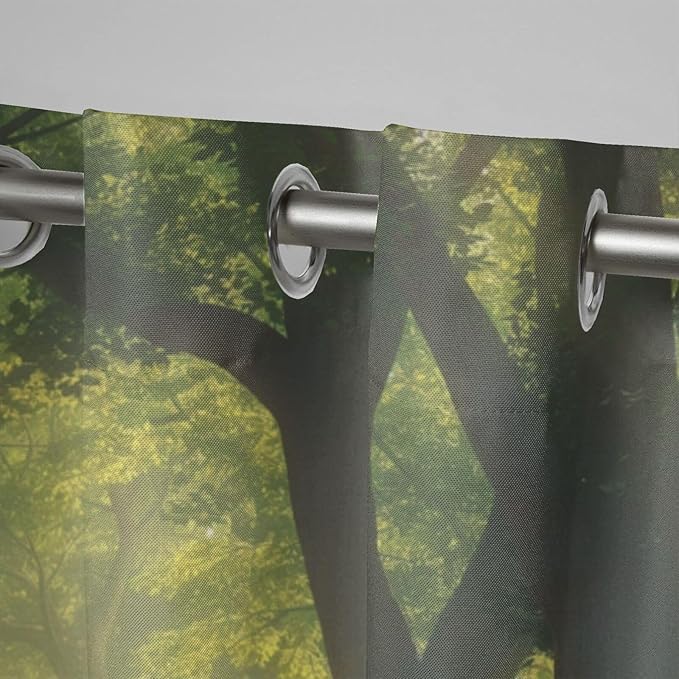 Forest Theme Outdoor Curtains for Patio Waterproof,Dawn Trees Jungle Pattern,Weatherproof Outside Curtain for Cabana, Porch, Pergola and Gazebo,Set of 2 Panels,W42 x L84,Green