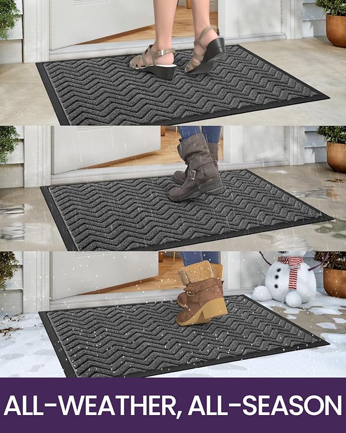 DEXI Front Door Mat Outside Entrance, 3x5 ft Rubber Entry Doormat Heavy Duty, Welcome Mats Non Slip for Inside House Floor Entryway Back Doors Exterior Patio, Chevron Dark Grey