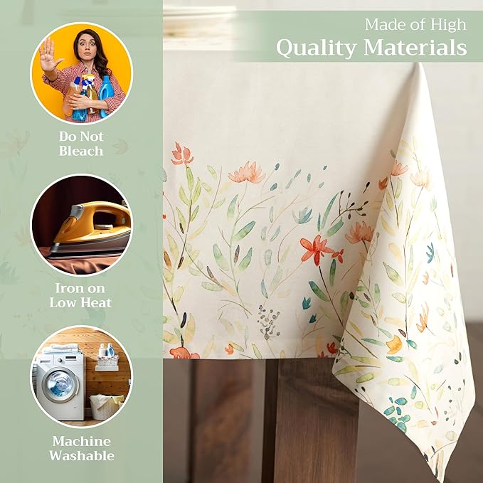 Maison d' Hermine Table Cloth Rectangle Table 100% Cotton 60 x 120 Inches Tablecloth Reusable Decorative Everyday Use for Dining Room, Farmhouse, Home, Party, Festive & Wedding Spring Summer - Colmar