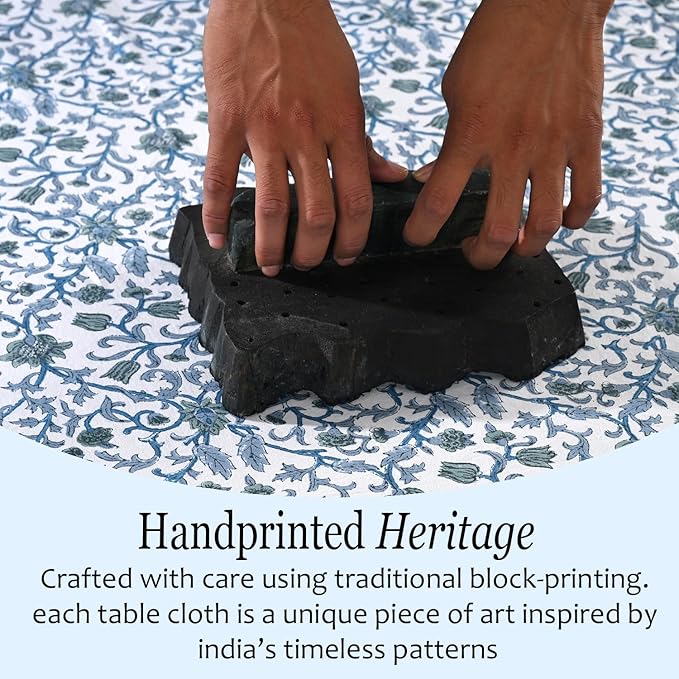 CPC Ocean Vine Tablecloth 100% Cotton 72x160 Inch Indian Block Print Rectangle Table Cover, Table Cloth for Gifting in Weddings, Halloween, Fall, Christmas, Thanksgiving