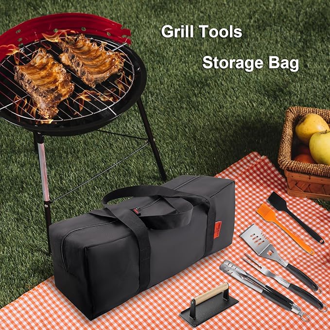Extra Thick 24" Storage Bag Grill Tool Organizer Pro, BBQ Tool Heavy Duty Storage Bag, Double Layer 600D Oxford Cloth Waterproof (2x Thickness), Foldable Design, Camping, Tailgating, BBQ Party Gift