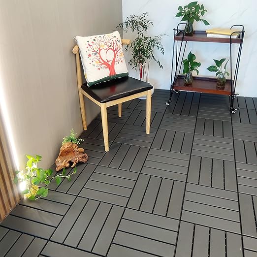 36 sq. ft Plastic Interlocking Deck Tiles, 36 Pack,12"x12" Waterproof Outdoor Flooring All Weather Use, Patio Floor Decking Tiles for Porch Poolside Balcony Backyard, Dark Grey