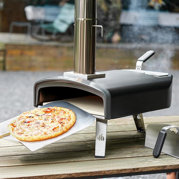 Mimiuo Outdoor Pizza Oven 12“ Wood Charcoal Fired Pizza Oven with Square Pizza Stone, Portable Pizza Stove for Outside Backyard Camping Picnics
