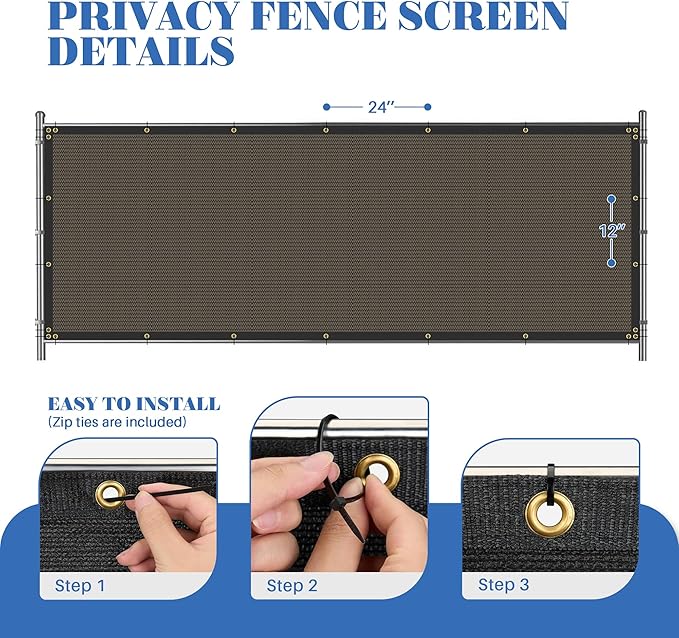 ECOOPTS 8'x262' Privacy Fence Screen Windscreen with Copper Grommets, Fit for Commercial Fence and Residential Garden Outdoor 90% UV Blockage, Cable Zip Ties Included (Brown)
