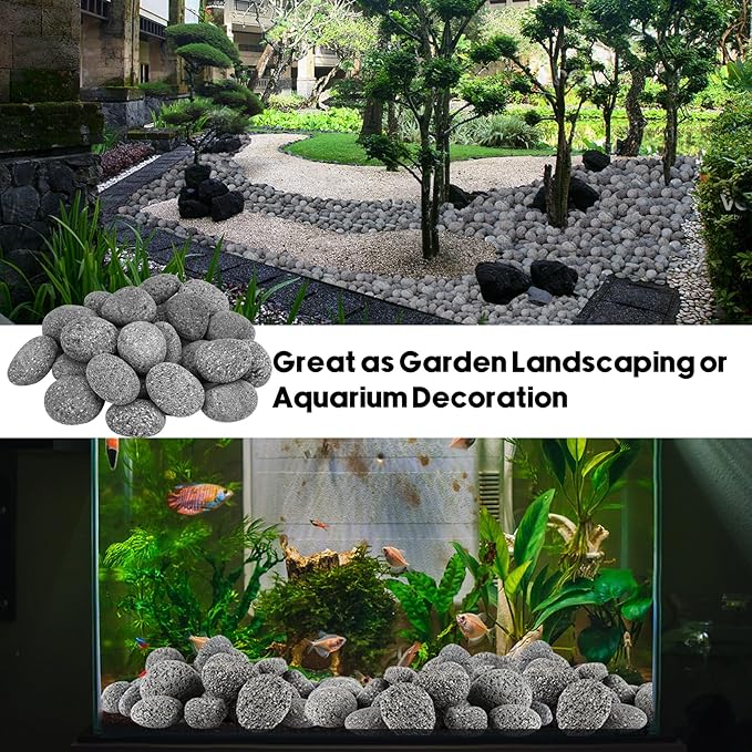 Skyflame 2-3 Inch Round Lava Rock Pebbles, Natural Tumbled Lava Stones for Indoor Outdoor Fire Pit | Fireplaces | Garden Landscaping Decoration | Cultivation of Potted Plants | 15 Pounds