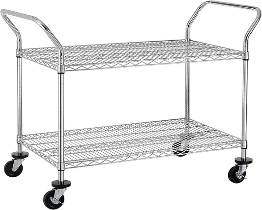 Finnhomy 2-Tier Commercial Grade Rolling Cart, Heavy Duty Utility Cart, Carts with Wheels and Handles, Kitchen Carts on Wheels, Metal Cart with 600 lbs Capacity, Shelf Size 24" D x 40" W, NSF
