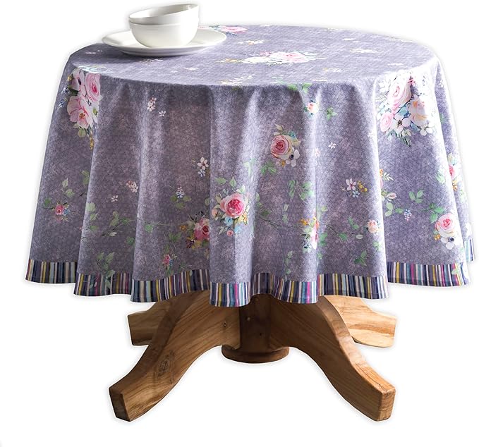 Maison d' Hermine Table Cloth Round Table 100% Cotton 69 Inches Tablecloth Reusable for Dining Room, Farmhouse, Home, Party, Festive & Wedding Spring Summer - Sweet Rose Lavender - Country Garden