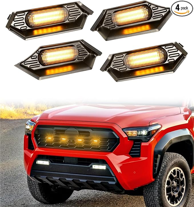 Front Grille Grill Lights for 2024 2025 Tacoma TR D Off Road Sport OEM Grill Led Grills Light for Tacoma Accessories,Amber 4PCS (24Tacoma-Off Road-A)
