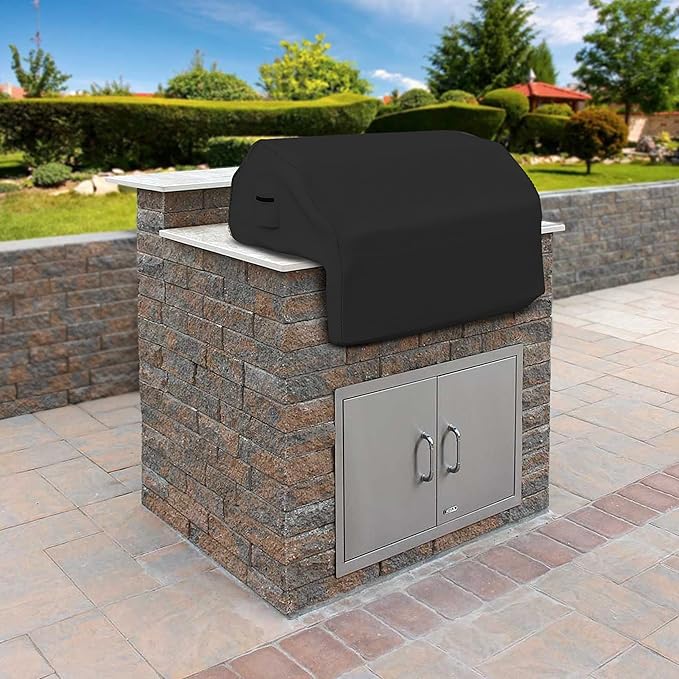 Covers & all Built-in Outdoor Grill Cover, Durable Heavy Duty 18 Oz Waterproof Cover Tuff Material with Air Pocket & Elastic for Snug Fit (57" W x 27" D x 26" H inches, Black)