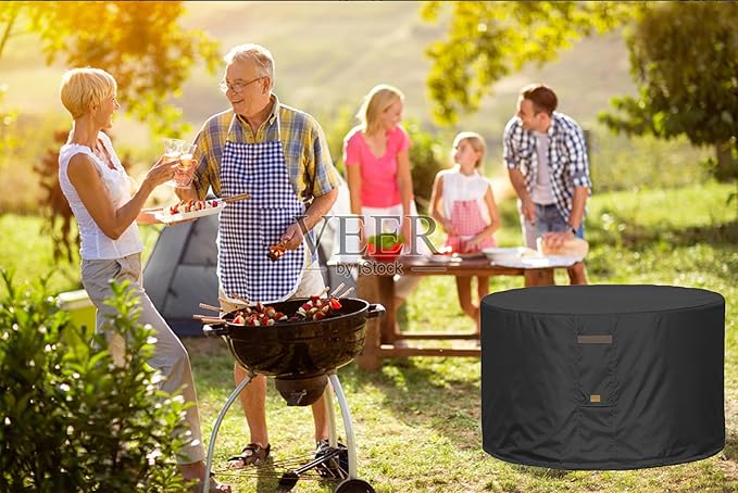 Fire Pit Cover 600D Heavy Duty Waterproof Fabric With PVC Coating Round 40" Dia x 20" H Black Fits 35-38 inch Fire Pit Table Fade Resistant Outdoor Firepit Cover