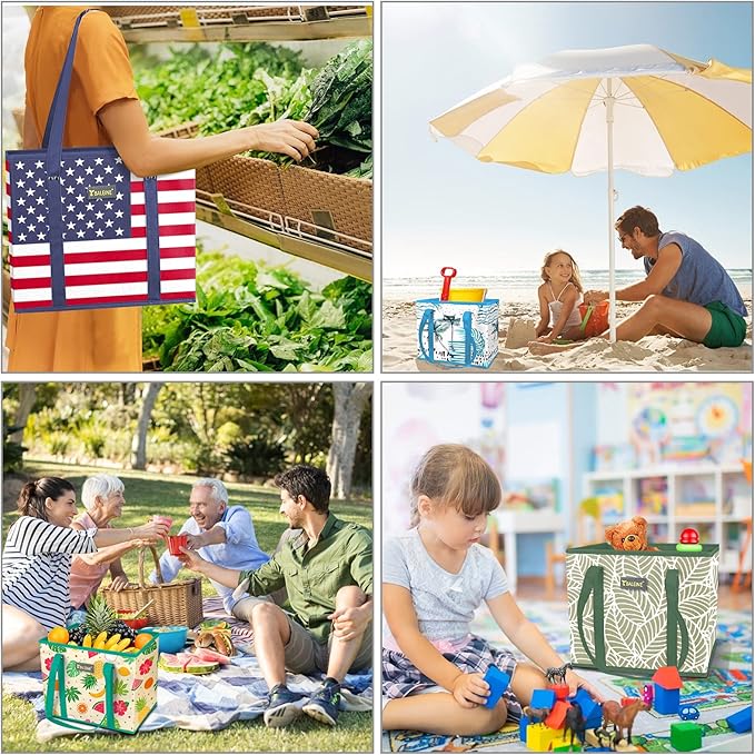 BALEINE 3Pk Reusable Grocery Bags, Foldable Shopping Bags for Groceries with Reinforced Bottom & Handles (Hawaiian Brunch)