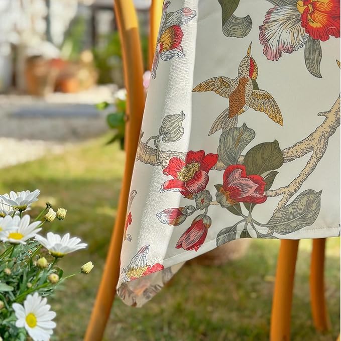 Rectangle Easter Tablecloth, Floral Waterproof Outdoor Tablecloth, Washable Spring Summer Table Cloth, Table Cover for Farmhouse, Dining, Party, Easter, 60 x 108 Inch, Red Flower