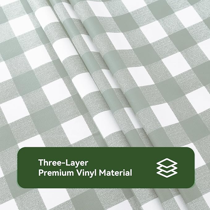 Romanstile Rectangle Vinyl Tablecloth, 100% Waterproof Checkered Plastic Table Cloth, Heavy Duty Buffalo Gingham Table Cover for Dining, Camping, Picnic, Outdoor - 54 x 108 Inch, Light Grey